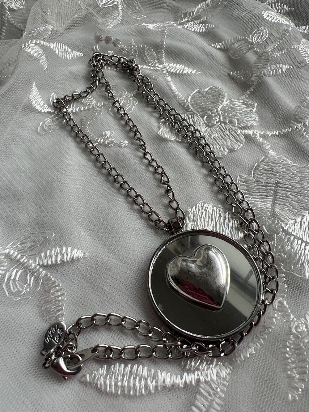 Cookie Lee Silver-Tone Heart Mirror Pendant Necklace